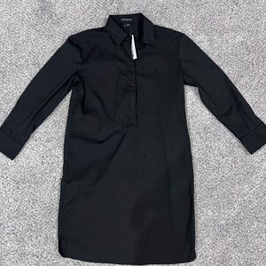 NWT Theory Black Half Button Shirt Dress Short Black Cotton Blend $295 Size US 0